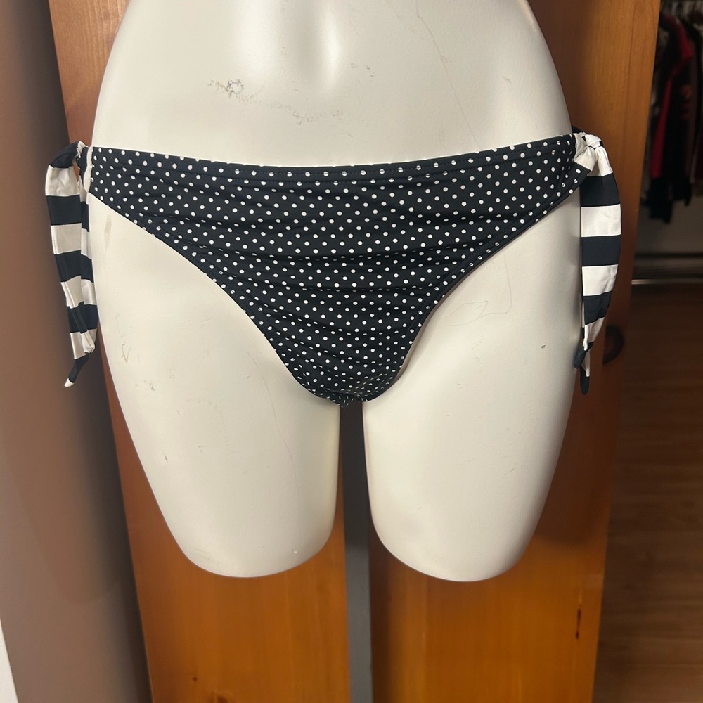 La Vie En Rose Black and White Bikini Bottom with Adjustable Side Ties❤️S